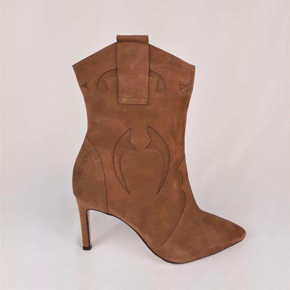 Brown Suede Leather Boots with Design on the Outside